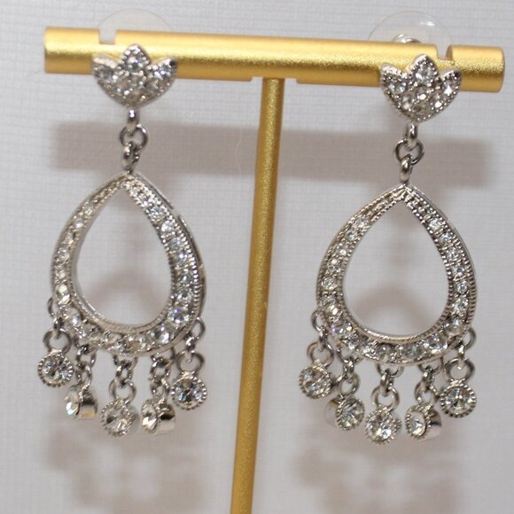Silver CZ Chandelier Pierced Earrings - Picture 2 of 13